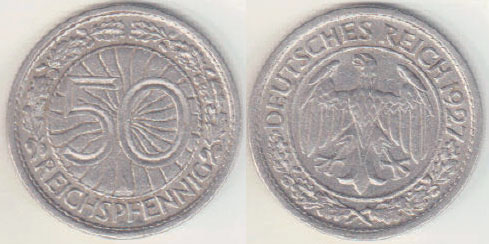 1927 A Germany 50 Pfennig A001040